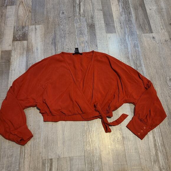 Forever 21 medium women's burnt orange front tie surplice dolman crop top - Picture 1 of 8